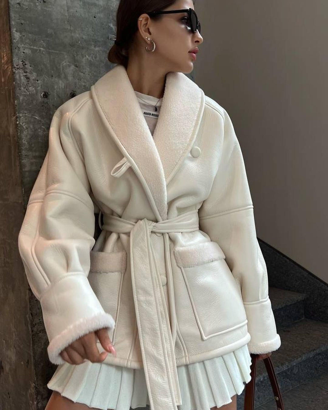 Victoria | Manteau Long en Cuir et Fourrure Élégant