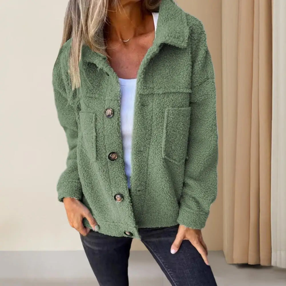 Veste en Tissu Sherpa avec Clo à Revers